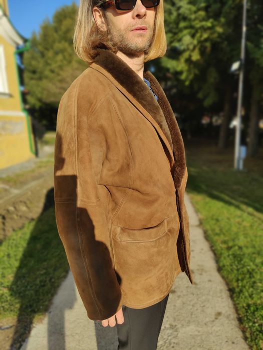 Cojoc barbat piele / blana naturala miel XL 52 NOU Maro   Italy