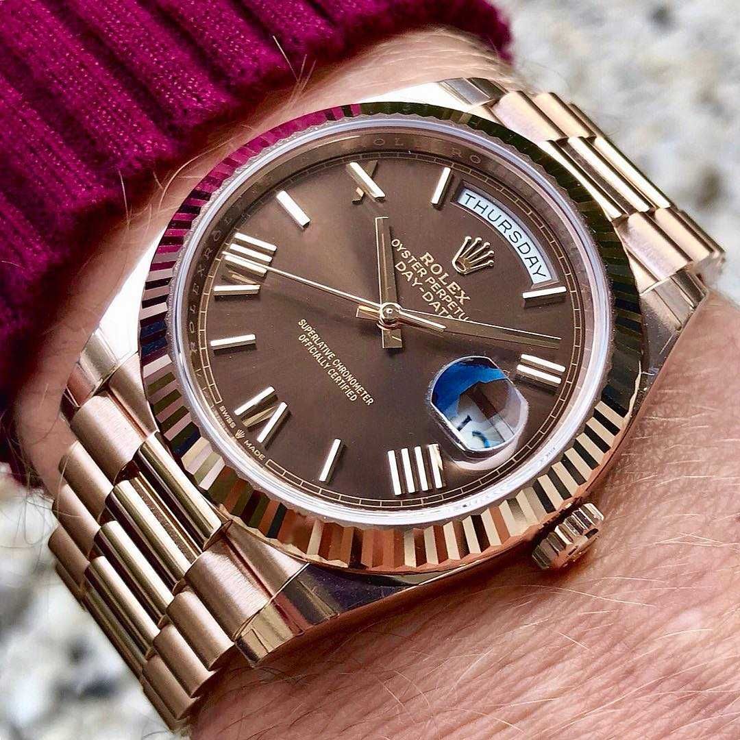 Часовници 40mm розово злато/шоколад