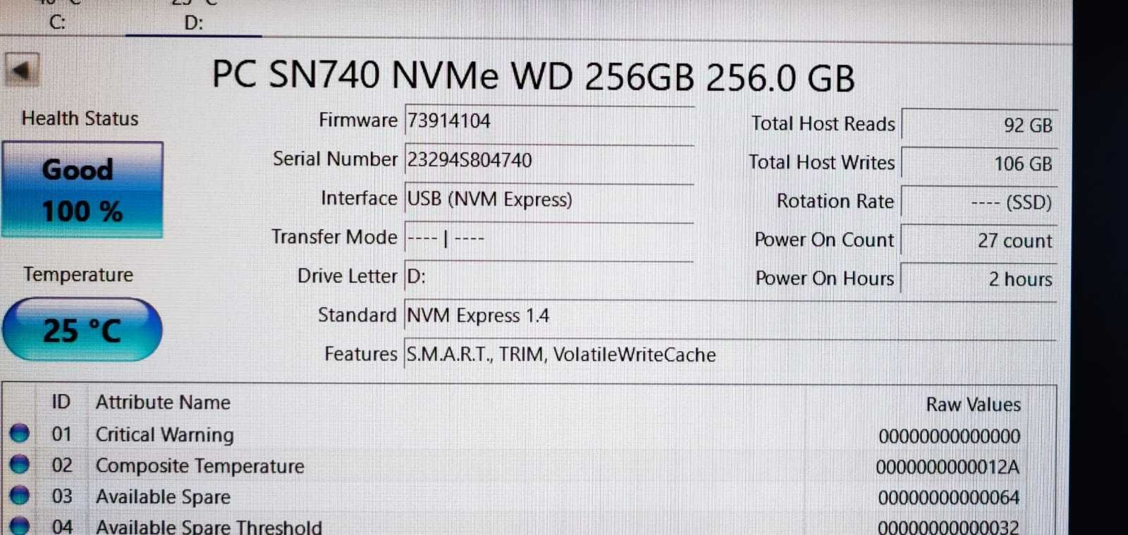 SSD 2230 Western Digital SN470 256GB PCIe 3.0 x4 M2 Nvme 2230