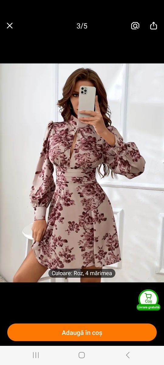 Rochie cu decolteu si imprimeu floral