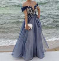 Дизайнерска абитуриентска рокля, бална рокля, цвят индиго