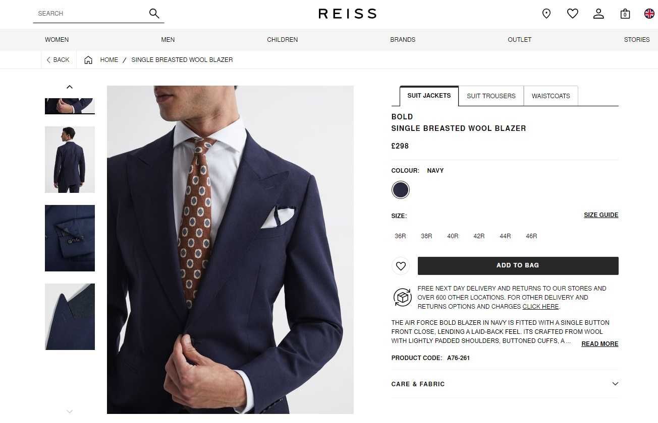 Sacou slim de lux Reiss 50 L lana virgina super 110s albastru
