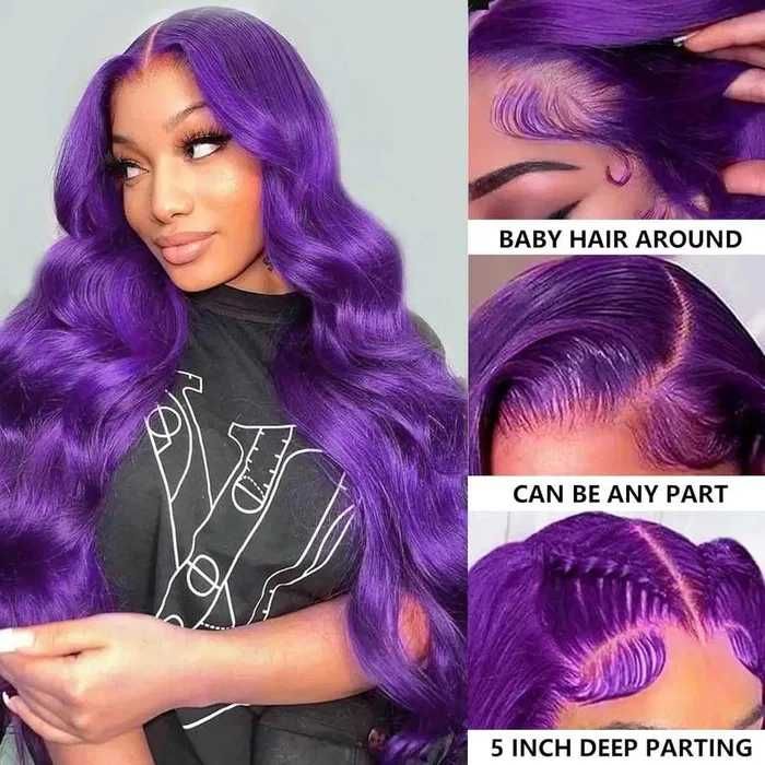 Лилава лейс фронт перука на вълни с дантела