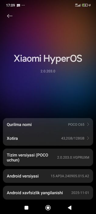 Poco C65 sotiladi. Xotira 6/128GB. Telefon ideal holatda, barcha funks