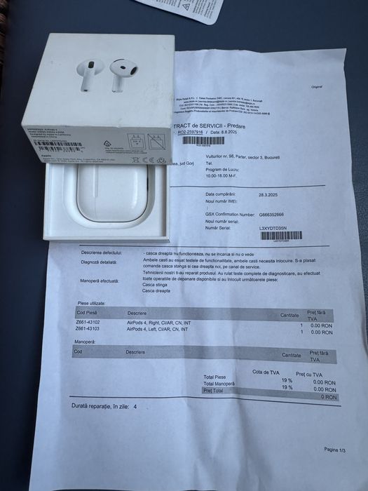 Casti airpods 4,in garantie,noi(doar castile)