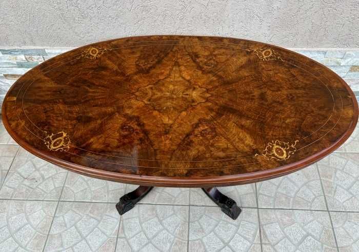 Eleganta masa ovala in stil victorian-intarsii-marchetarie-Spania