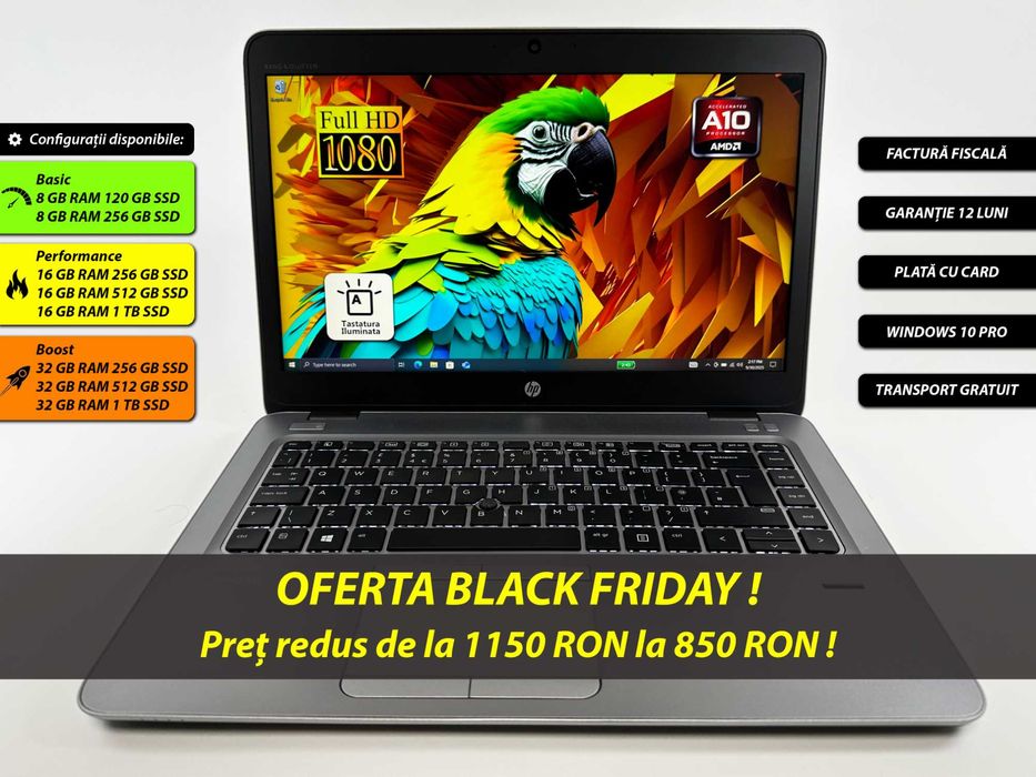 Laptop HP Elitebook AMD 16 gb 14 inch Full HD Slim Garantie 1 an