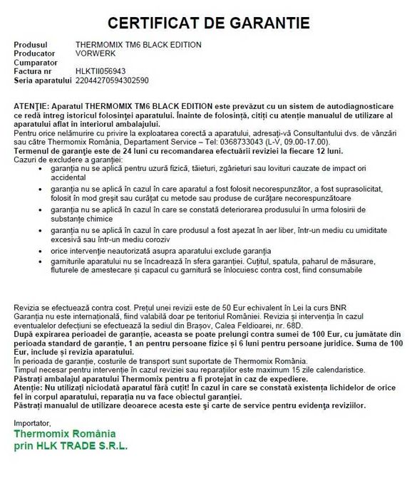 Thermomix TM6 Black Edition- inclus 2 boluri si 3 retetare