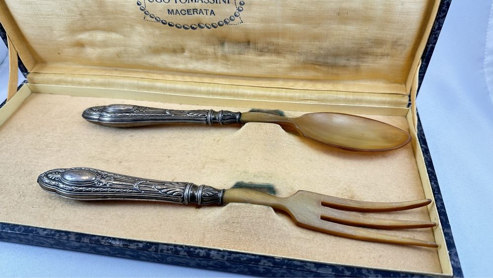 Set lingura si furculita mari argint vechi vintage de colectie