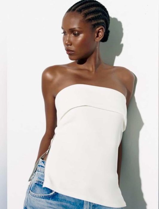 Zara top alb fara bretele