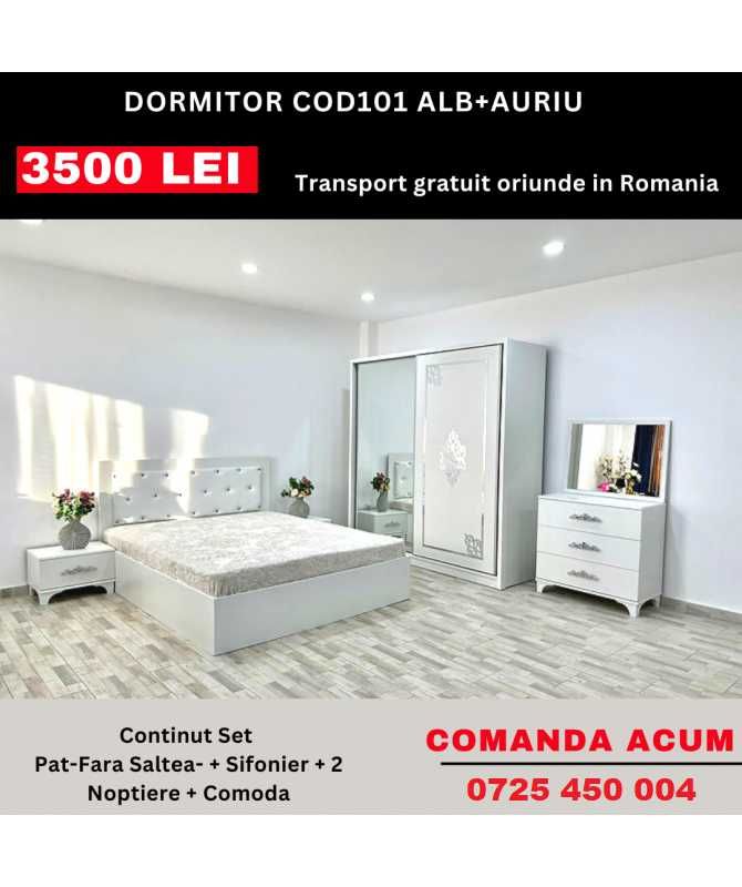 Dormitor Klauss ALB+AURIU Nou Cod 101