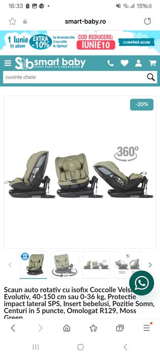 Vand Scaun Auto Coccolle 360g isofix NOU  în garanție