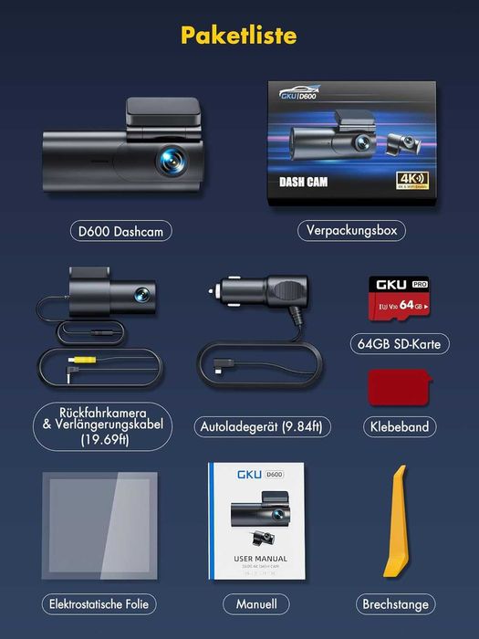 Camera de bord  fata si spate 4 K + 1080 P, 5 GHz WiFi