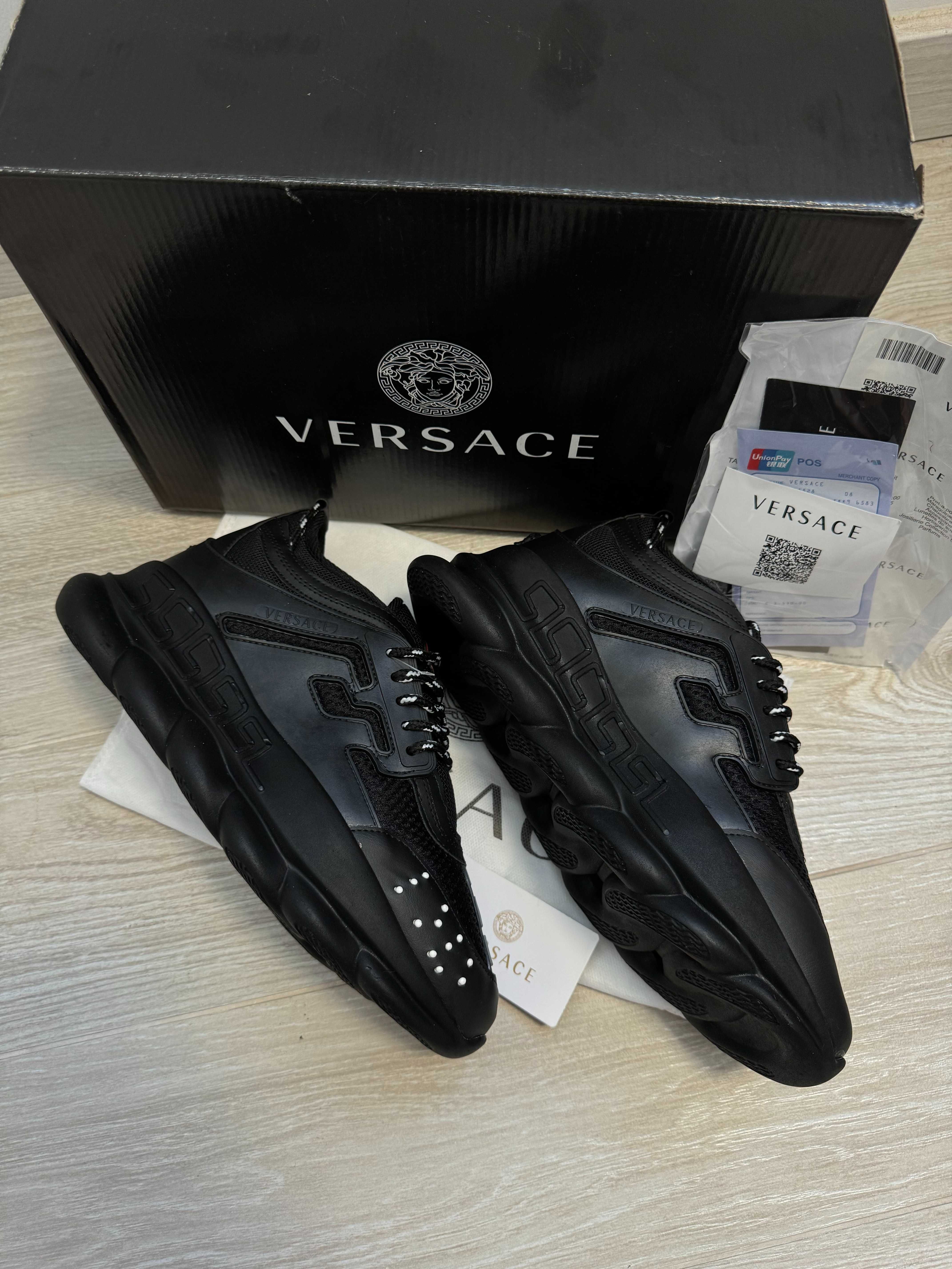 Adidasi VERSACE Chain Reaction Black - Produs Nou - Full Box, Unisex