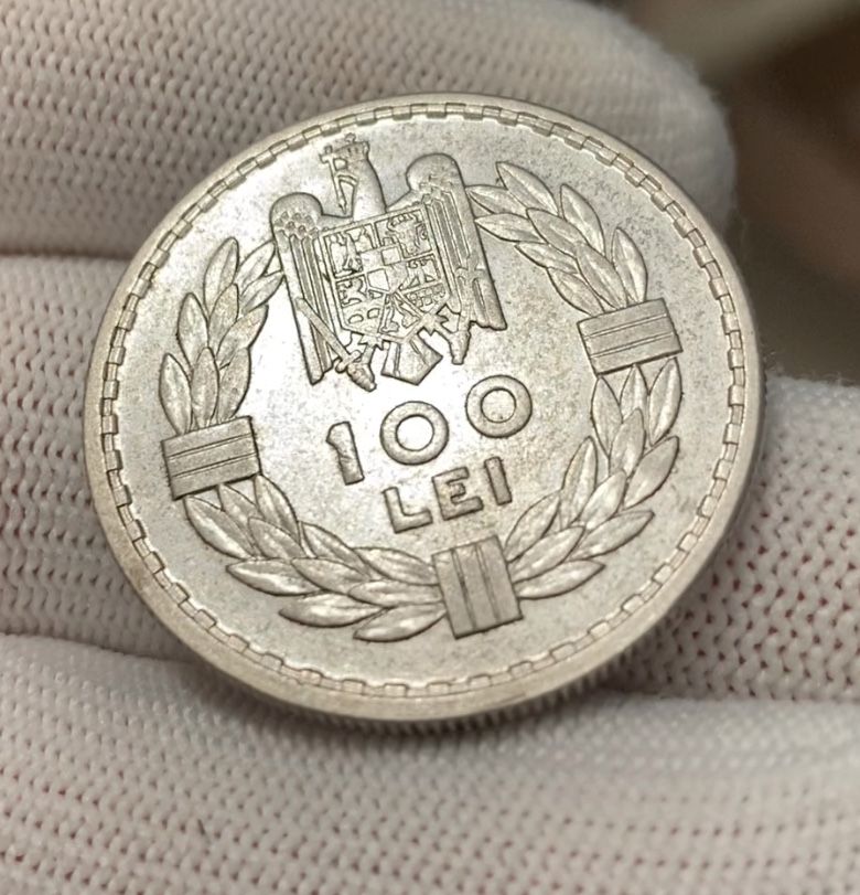 Moneda argint 100 lei 1932 Londra, detalii aunc