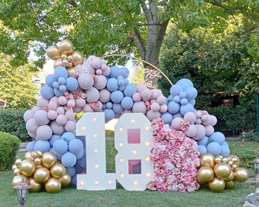 Arcada, Cifre 18, Decor baloane heliu, majorat, botez, nunta