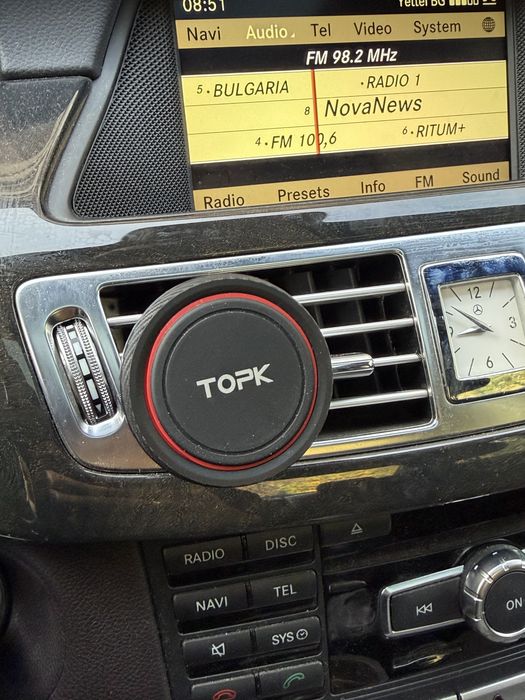 TOPK магнитна стойка за телефон – здрава, 360°, за въздуховод