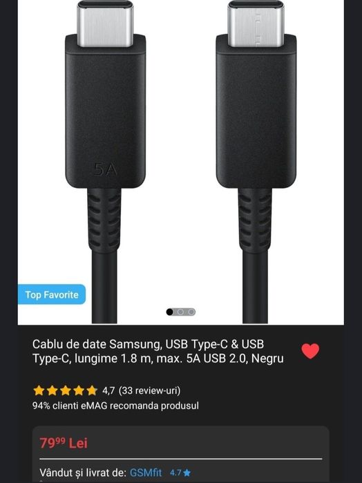 Cablu încărcător Samsung, USB Type-C  1.8 m NOU