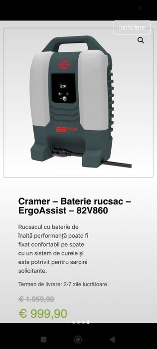 Acumulator Cramer 82 V tip rucsac