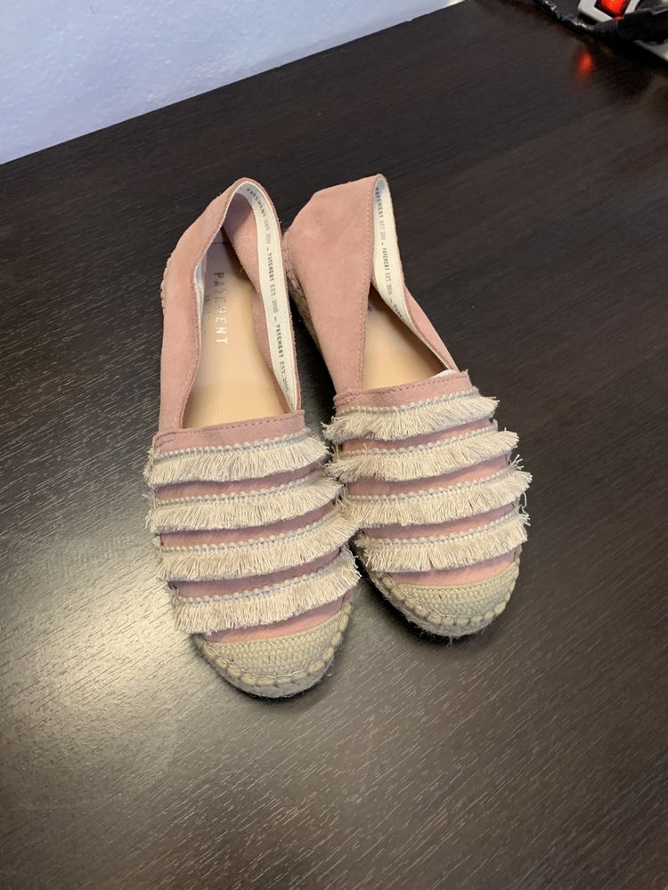 Espadrile noi piele intoarsa roz pal