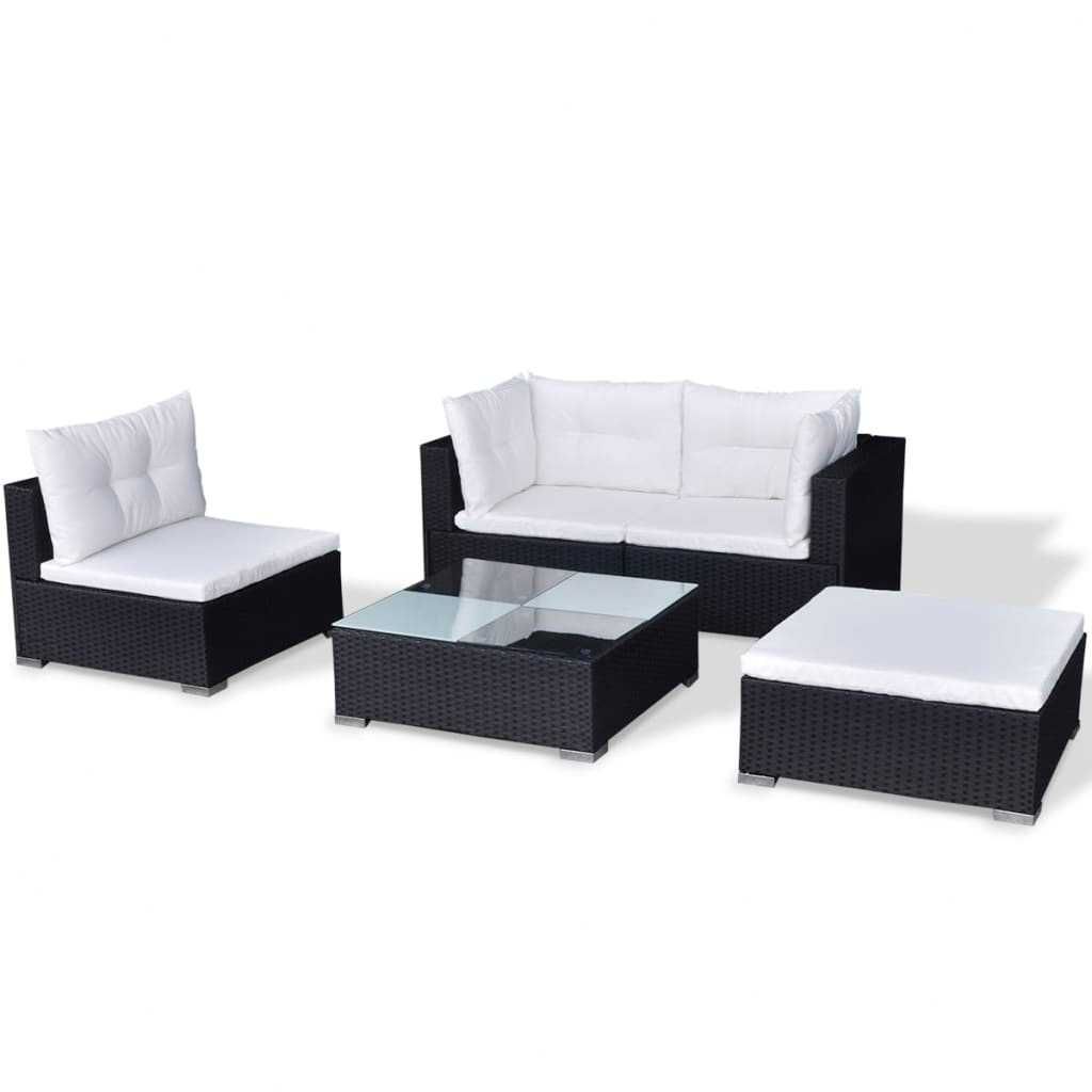 Set mobilier de gradina/terasa canapea/coltar 5 piese Negru/Alb