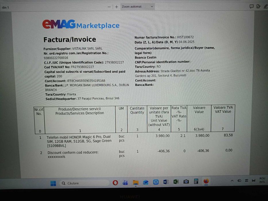 Vand Honor magic 6 pro
