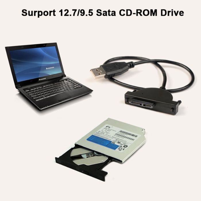 Кабел USB към 13Pin Slimline SATA Laptop CD/DVD Rom Optical Адапторен