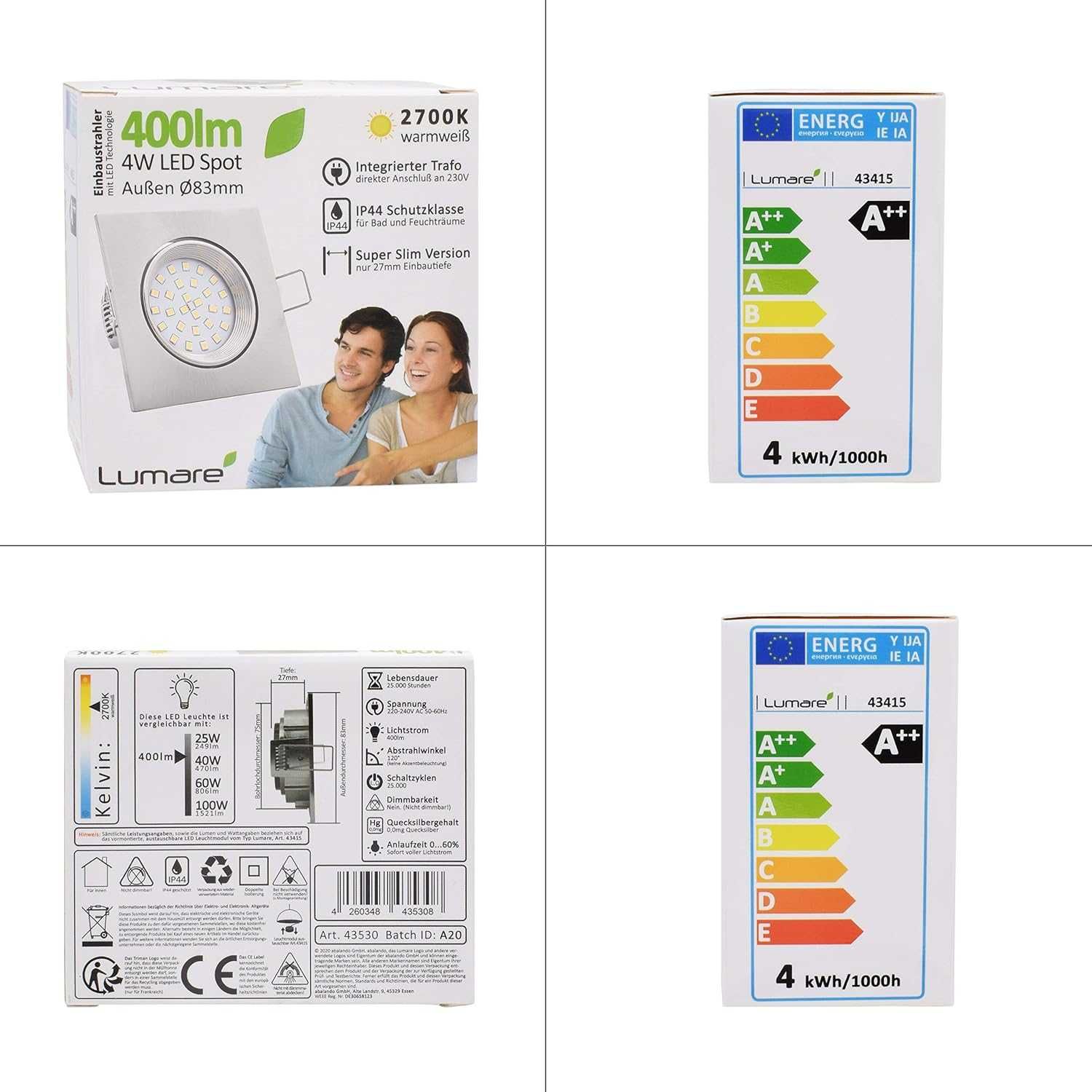 НОВИ! LED лунички 4W, 400 лумена, IP44, топло бяло, 83мм, 9 бр/к-кт