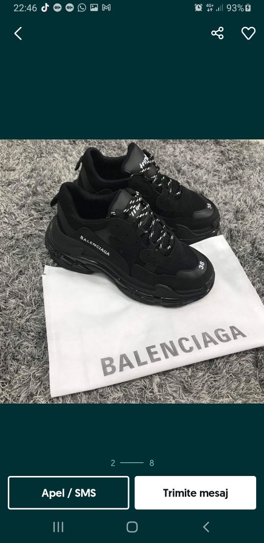 Adidasi Balenciaga triple S alb și negru full de la 36 la 44