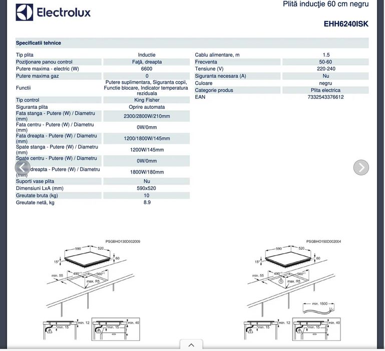 Vand Plita Inductie Electrolux cu 4 zone de gatit