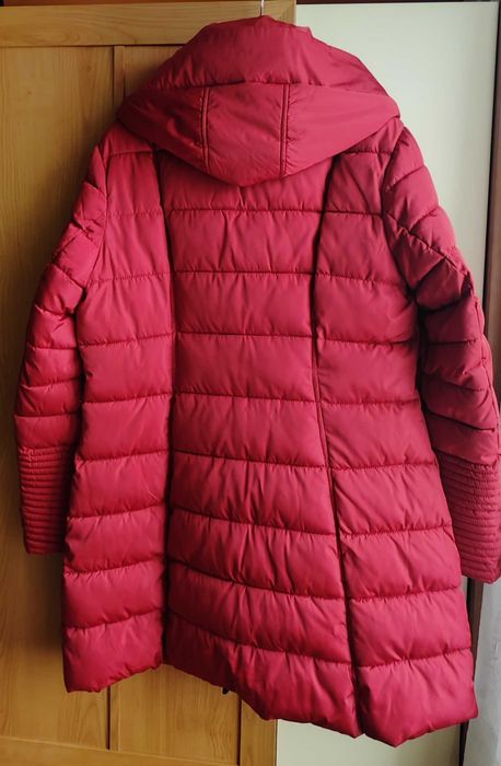 Дамско зимно яке с качулка, естествен косъм, цвят бордо от шушляк,3XL