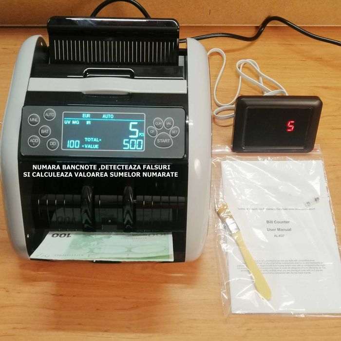 Mașină /aparat numărat bancnote/bani si detectie falsuri, display LCD
