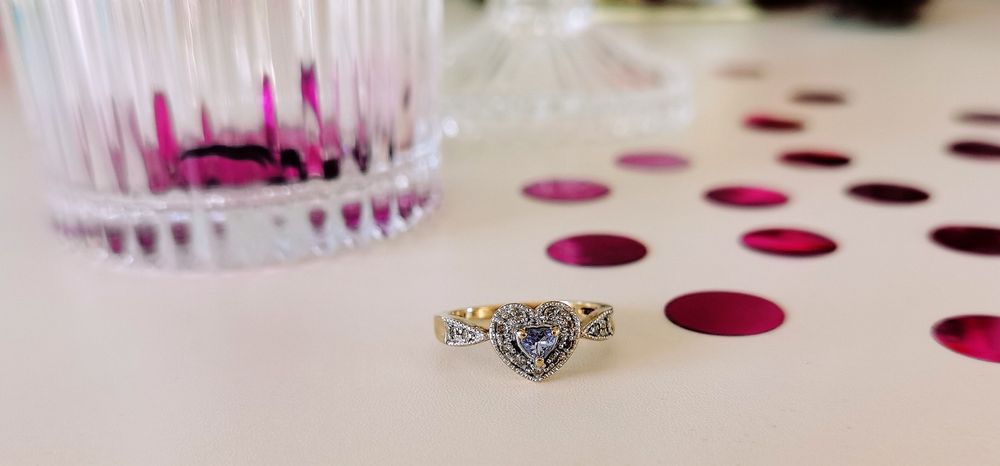 Inel vintage din aur de 9k cu diamante naturale si tanzanit