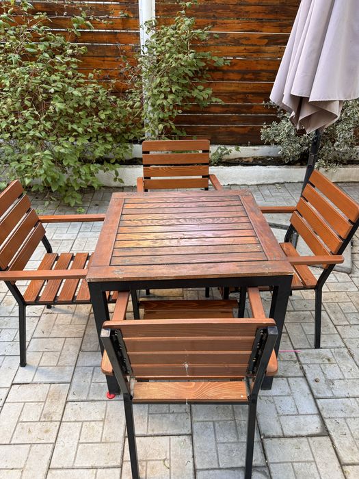 Scaune terasa exterioara, foarte robuste 6 buc. + 4 mese patrate