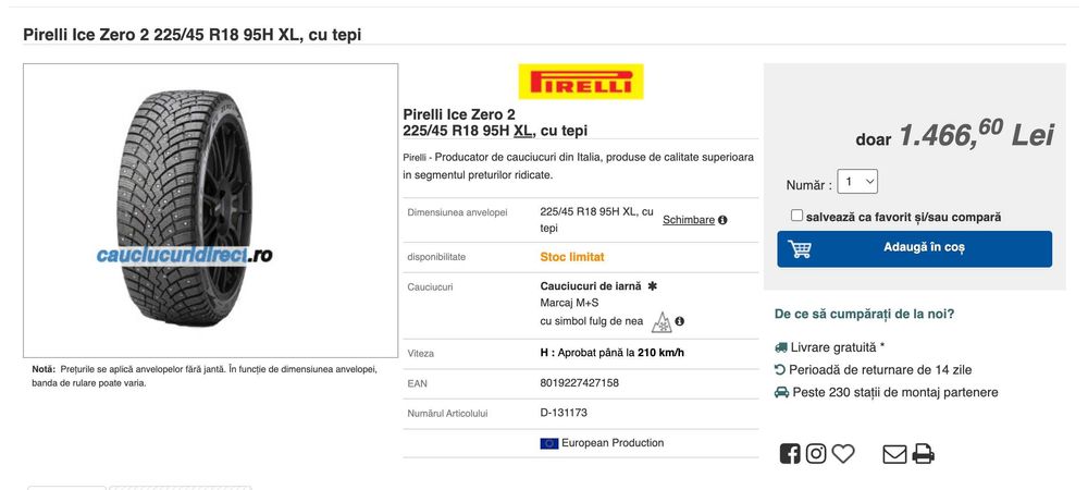 Anvelope iarna M+S 4 buc Pirelli 225/50 R18 Ice Zero 2 tinte metalice