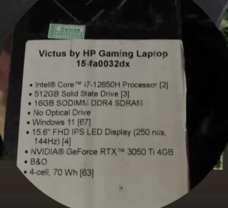 Ноутбук Noutbuk Hp victus 15 core i7-12650H 16/ 512 RTX3050ti 4gb