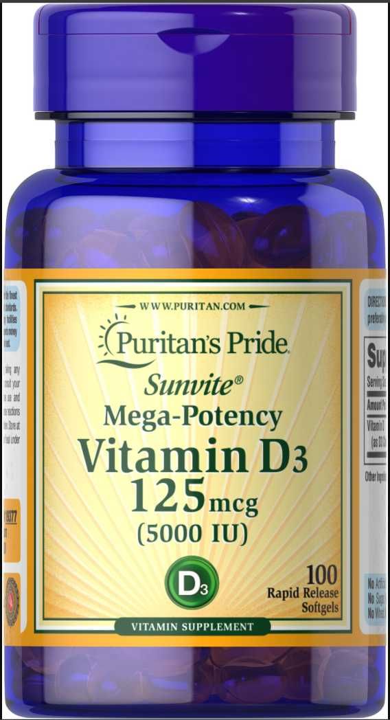 Puritan's Pride Vitamin D3 125 mcg (5000 IU), 100 Softgels