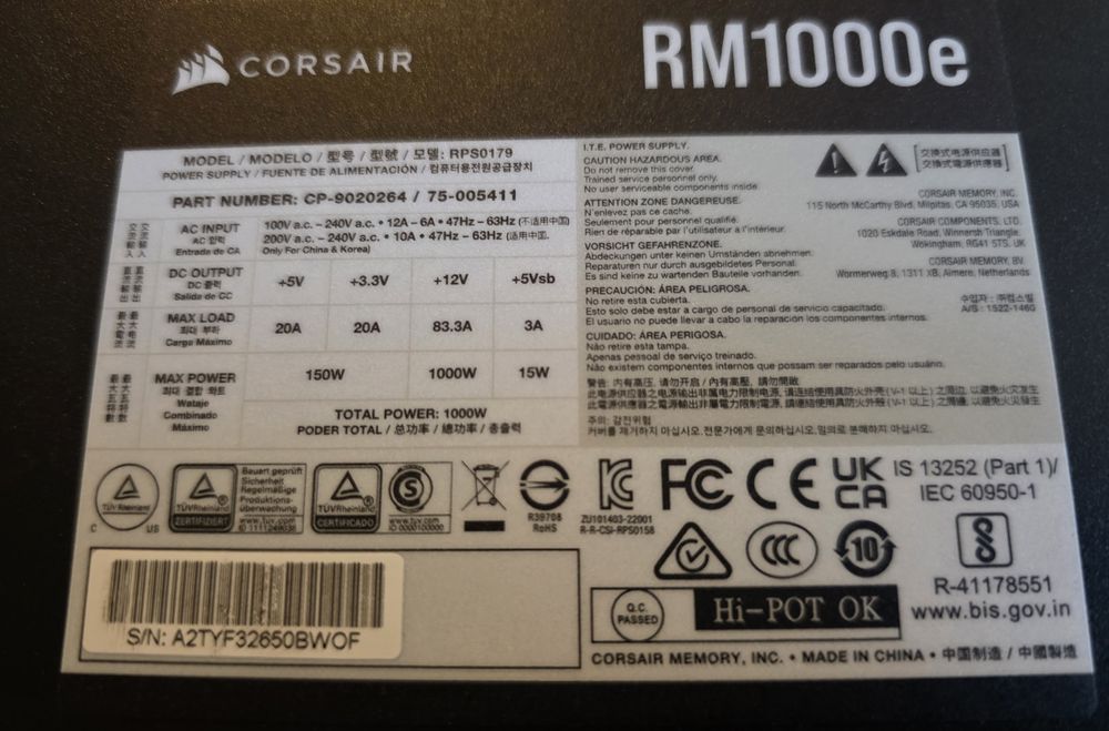 Sursa gaming Corsair RM1000X putere 1000W 80 Plus Gold