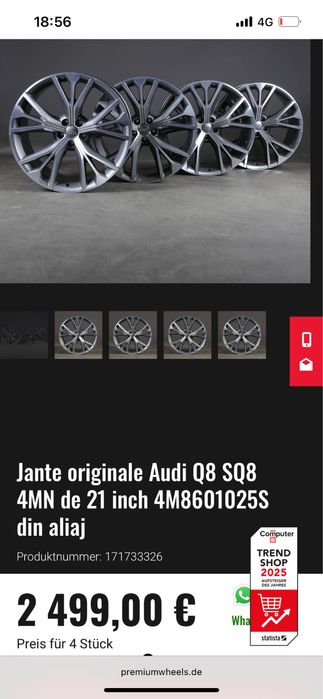 Set Jante Noi Iarna 2025 Audi Q8 A0 - Audi Orig. Sline 285 45 21
