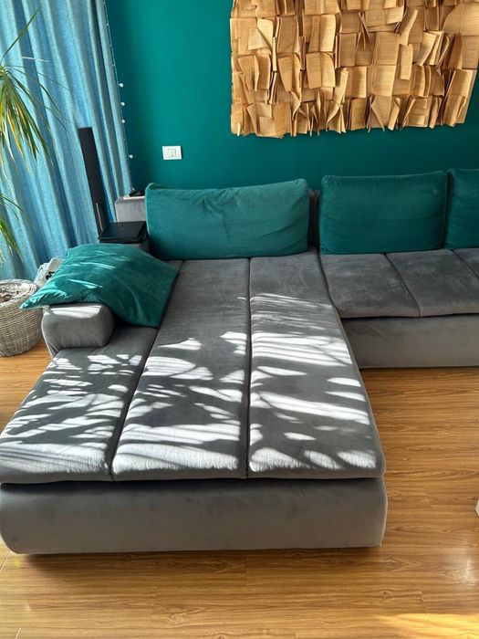 Canapea de colt gri, extensibila 310x210