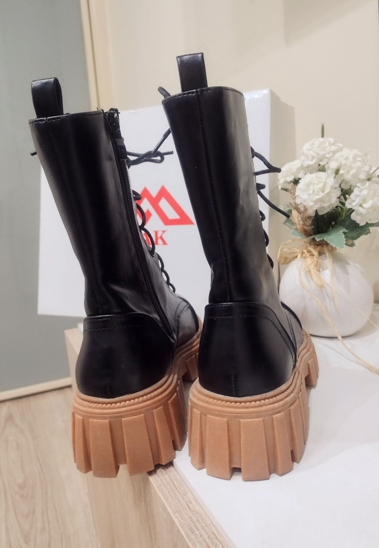 Дамски черни кожени боти MAK естествена кожа кубинки ботуши обувки 38