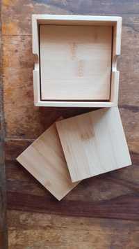 подложка за чаша комплект дървени масивни от бамбук, естествен