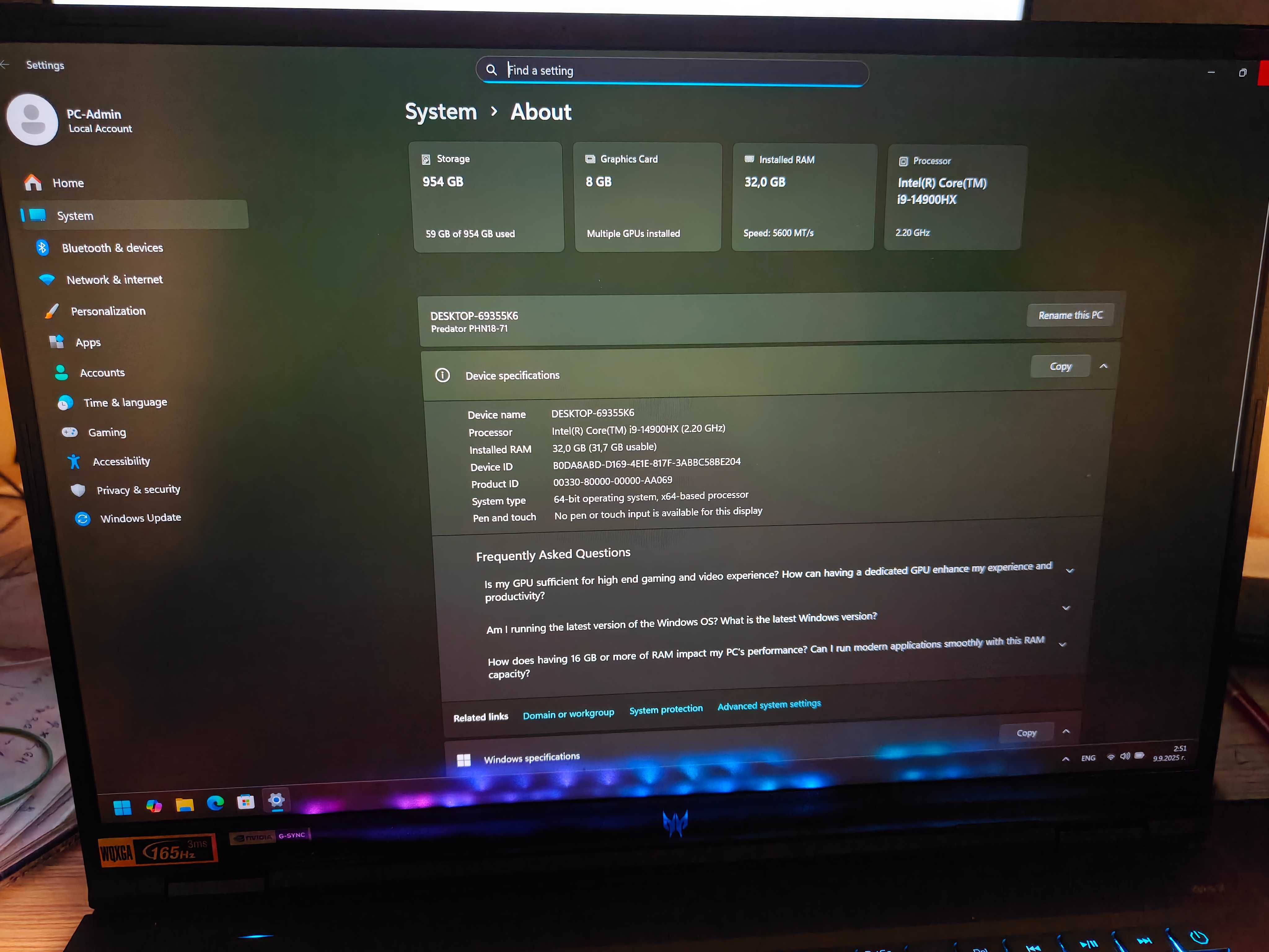 Продавам 18" Acer Predator Helios Neo 18 (PHN18-71)