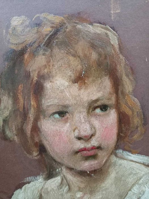 Tablou vechi - cap de copil - semnat S. Hentia 1900