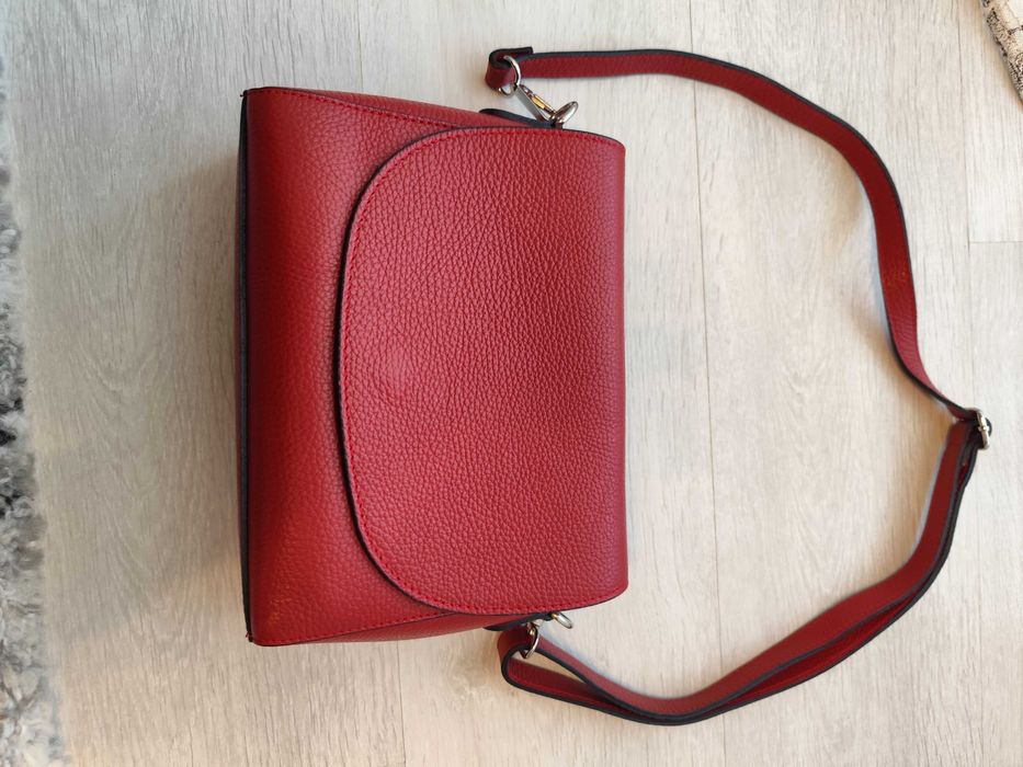 Geanta de piele naturala roșie