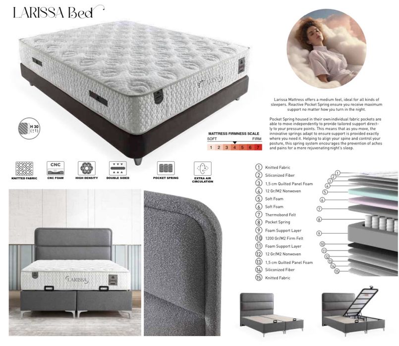Тапицирана спалня Larissa Bed - Buklet - D - Grey