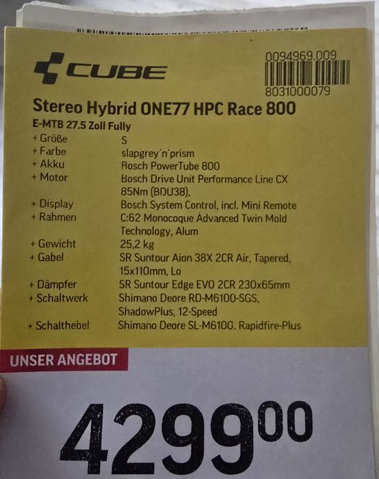 E-bike CUBE Stereo one77 Hpc.