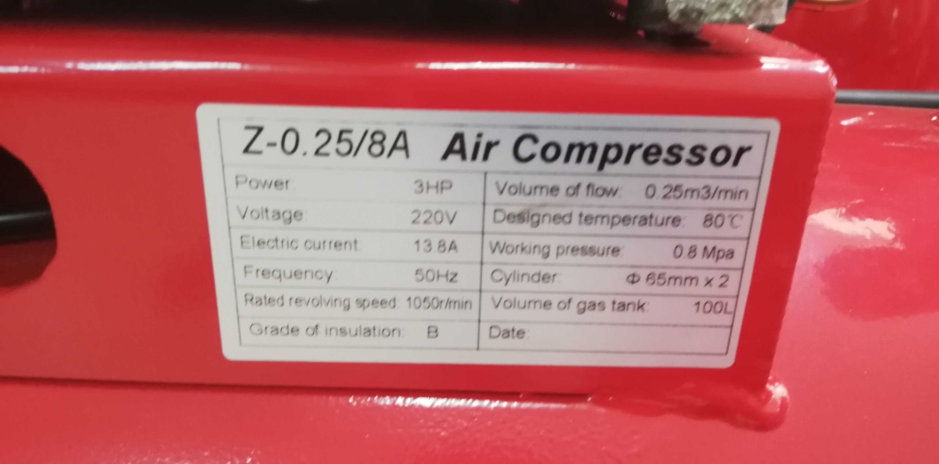 Професионален компресор за въздух 100 литра  с усилен дебит 12.5 бара