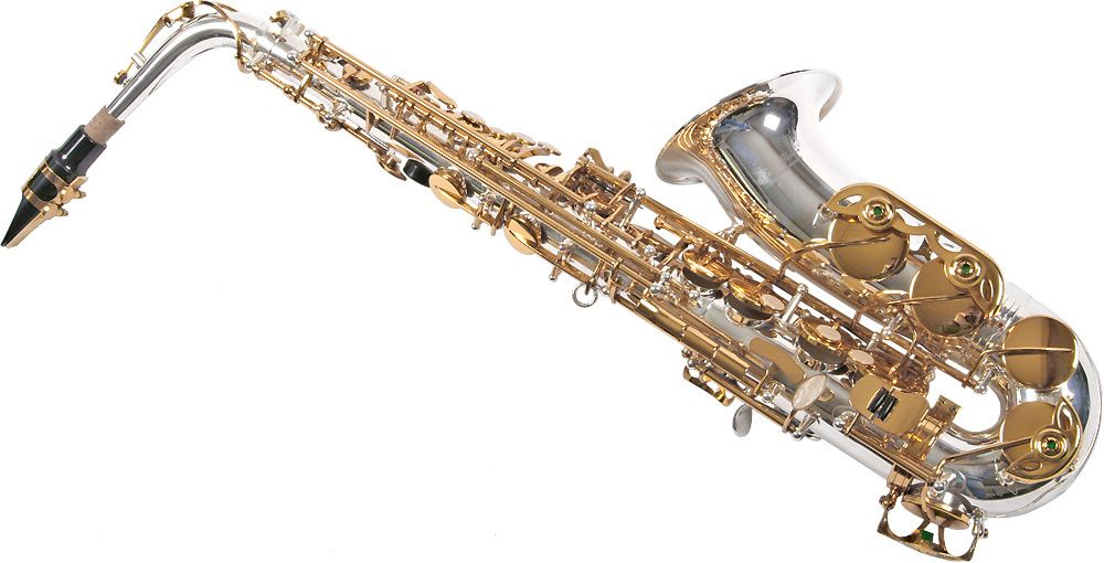 Saxofon Alto Karl Glaser ARGINTIU + AURIU curbat Saxophone Germania