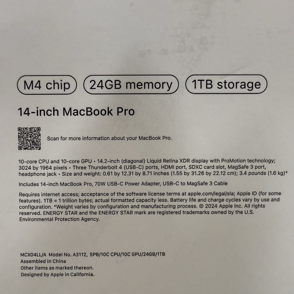 Macbook Pro 14" M4 24/1Tb Space Black